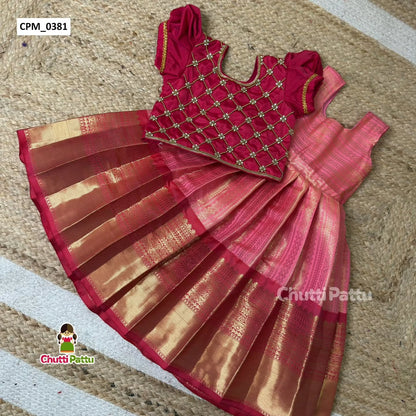 Elegant Pink Criss Cross Aari Pattu Pavadai | CPM_0381