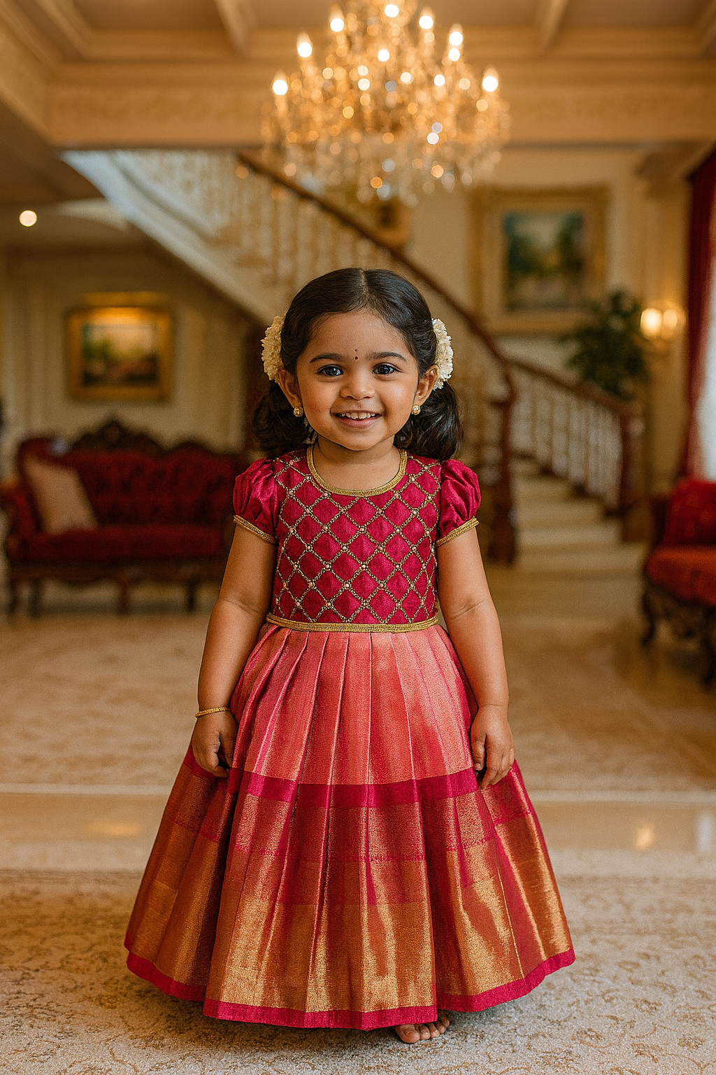 Elegant Pink Criss Cross Aari Pattu Pavadai | CPM_0381