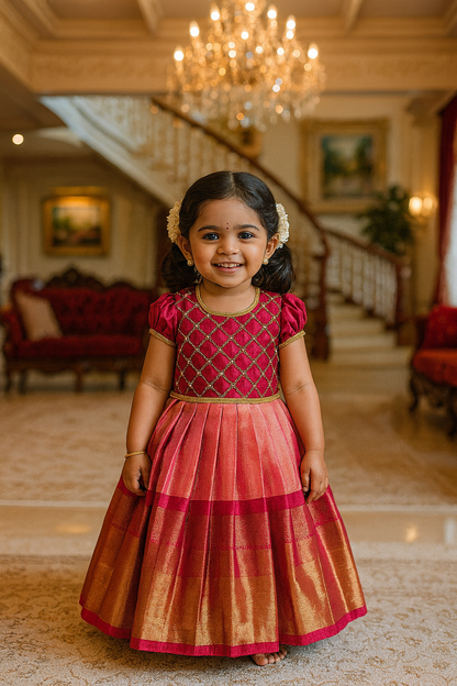 Elegant Pink Criss Cross Aari Pattu Pavadai | CPM_0381