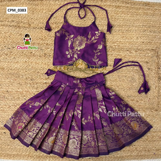 Purple Banarasi Silk Set with Crystal Lace | CPM_0383