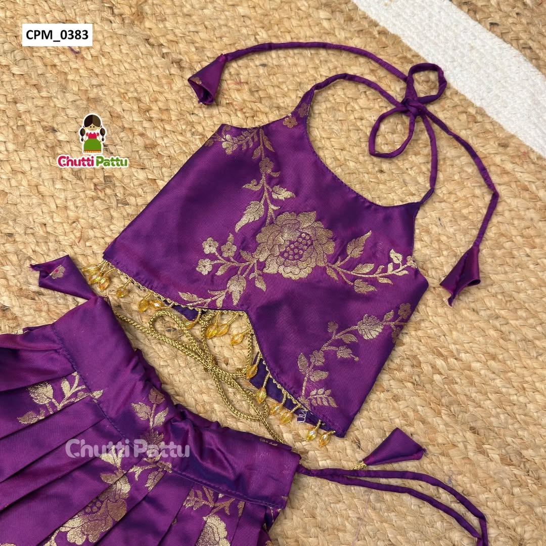 Purple Banarasi Silk Set with Crystal Lace | CPM_0383
