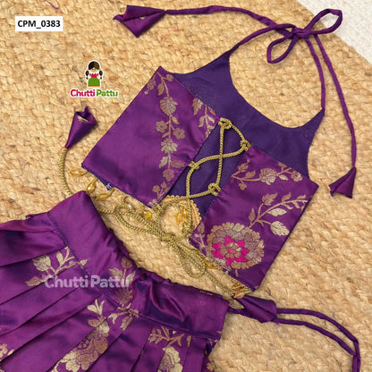 Purple Banarasi Silk Set with Crystal Lace | CPM_0383