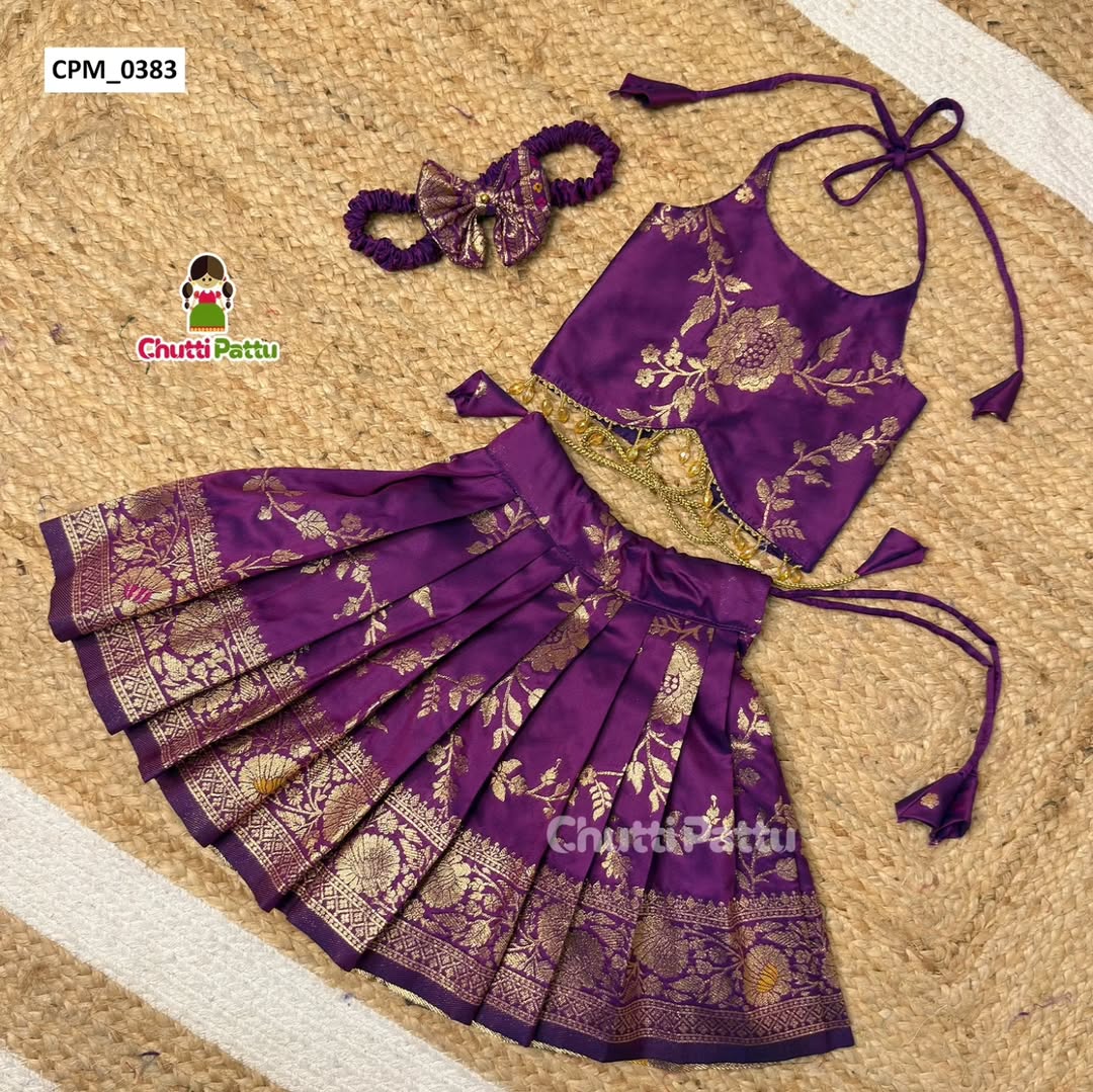 Purple Banarasi Silk Set with Crystal Lace | CPM_0383