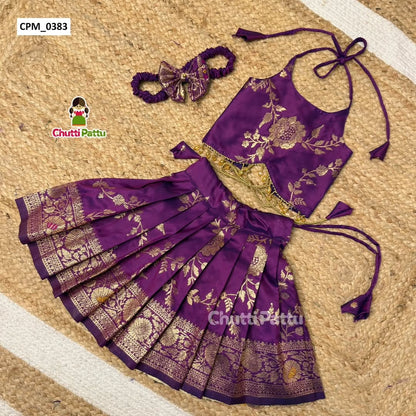 Purple Banarasi Silk Set with Crystal Lace | CPM_0383