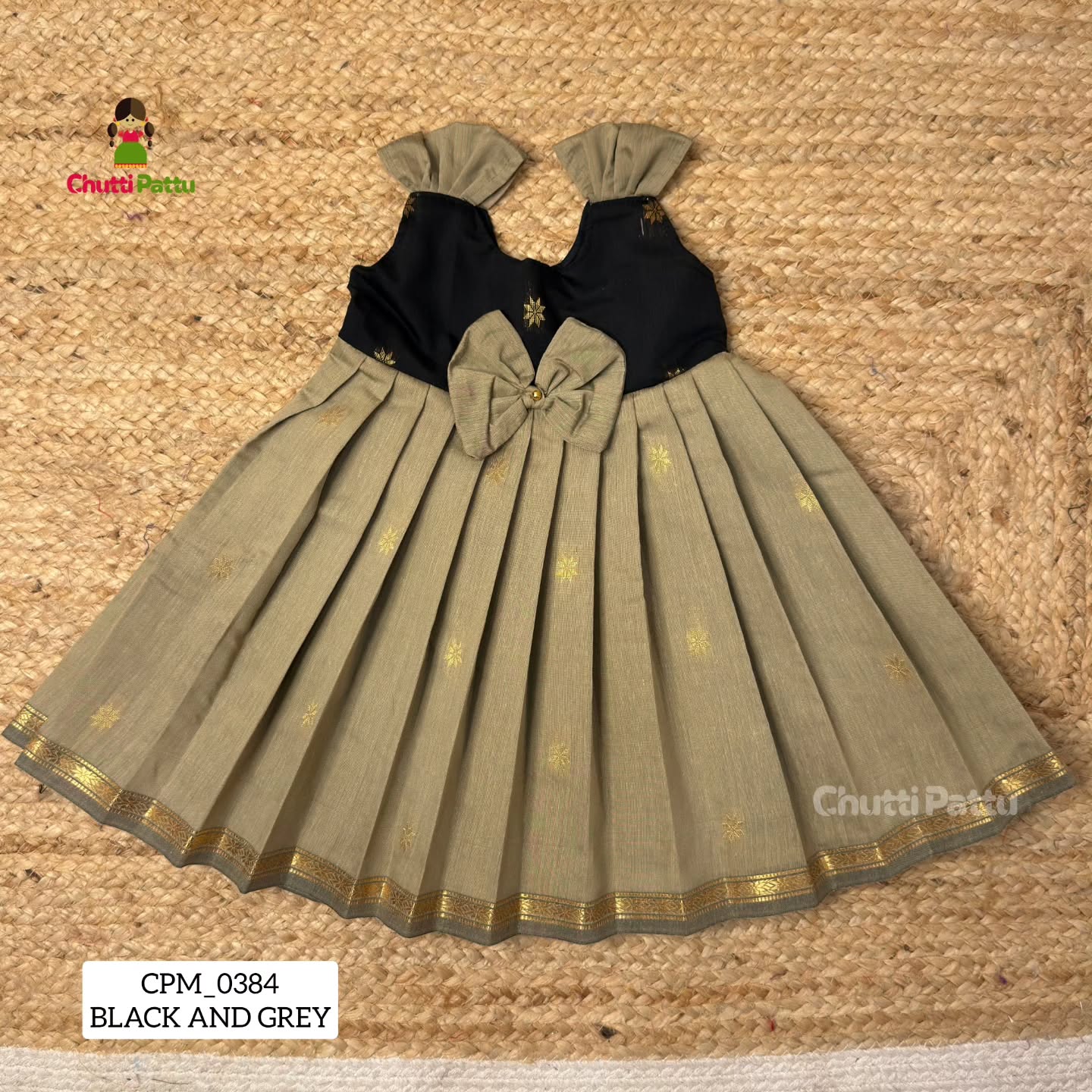 Black and Grey Blue Silk Cotton Budget Frock | CPM_0384_BG