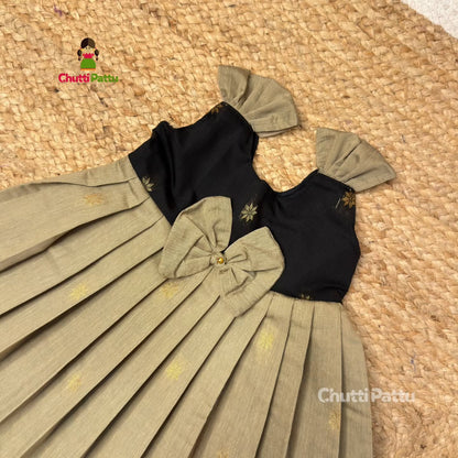 Black and Grey Blue Silk Cotton Budget Frock | CPM_0384_BG