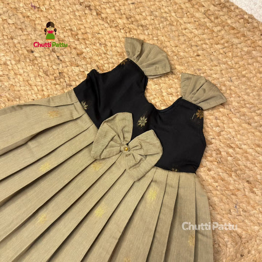 Black and Grey Blue Silk Cotton Budget Frock | CPM_0384_BG