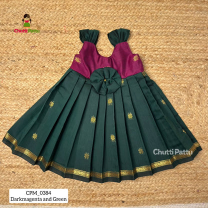 Dark Magenta and Green Blue Silk Cotton Budget Frock | CPM_0384_GM