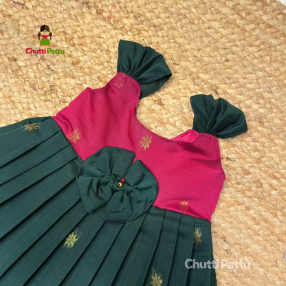 Green and Pink Silk Cotton Budget Frock | CPM_0384_GPI