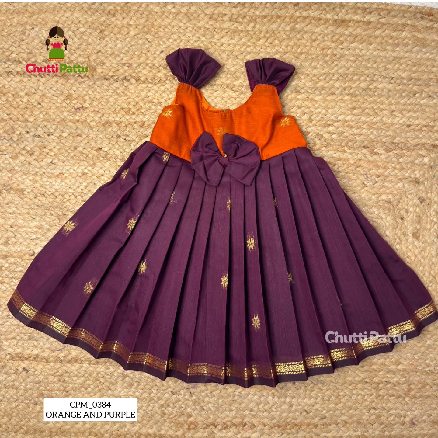 Orange and Purple Blue Silk Cotton Budget Frock | CPM_0384_OP