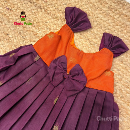 Orange and Purple Blue Silk Cotton Budget Frock | CPM_0384_OP