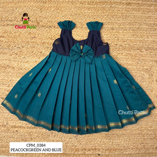 Peacock Green and Blue Silk Cotton Budget Frock | CPM_0384_PG-B