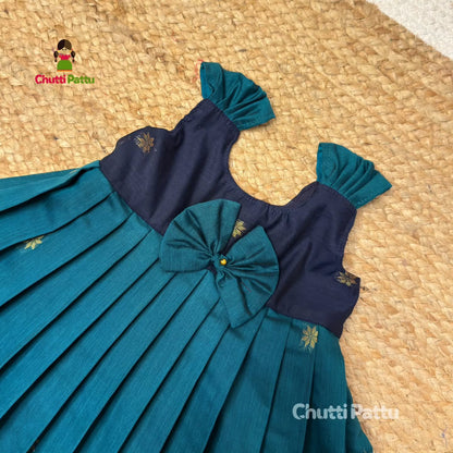 Peacock Green and Blue Silk Cotton Budget Frock | CPM_0384_PG-B