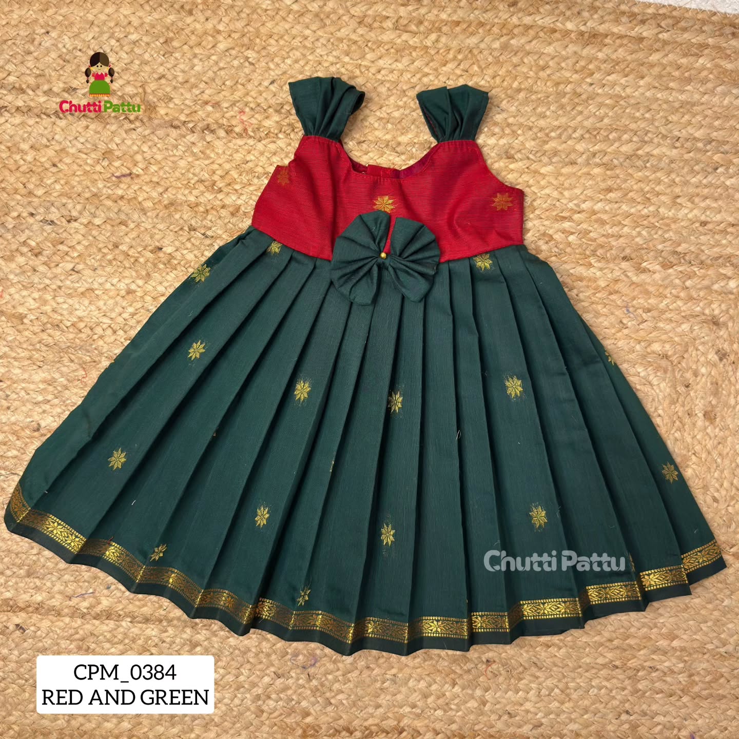 Red and Green Blue Silk Cotton Budget Frock | CPM_0384_RG