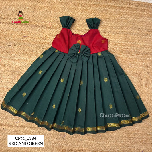 Red and Green Blue Silk Cotton Budget Frock | CPM_0384_RG
