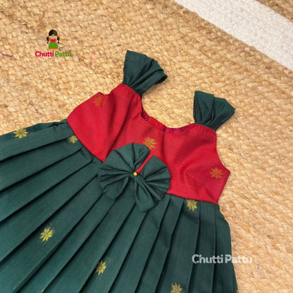 Red and Green Blue Silk Cotton Budget Frock | CPM_0384_RG