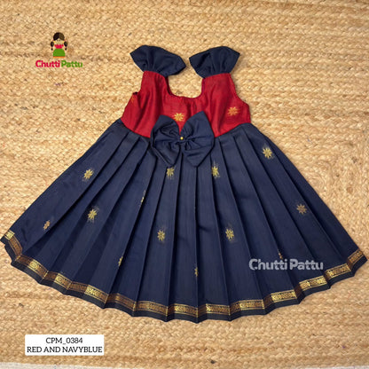Red and Navy Blue Silk Cotton Budget Frock | CPM_0384_RB