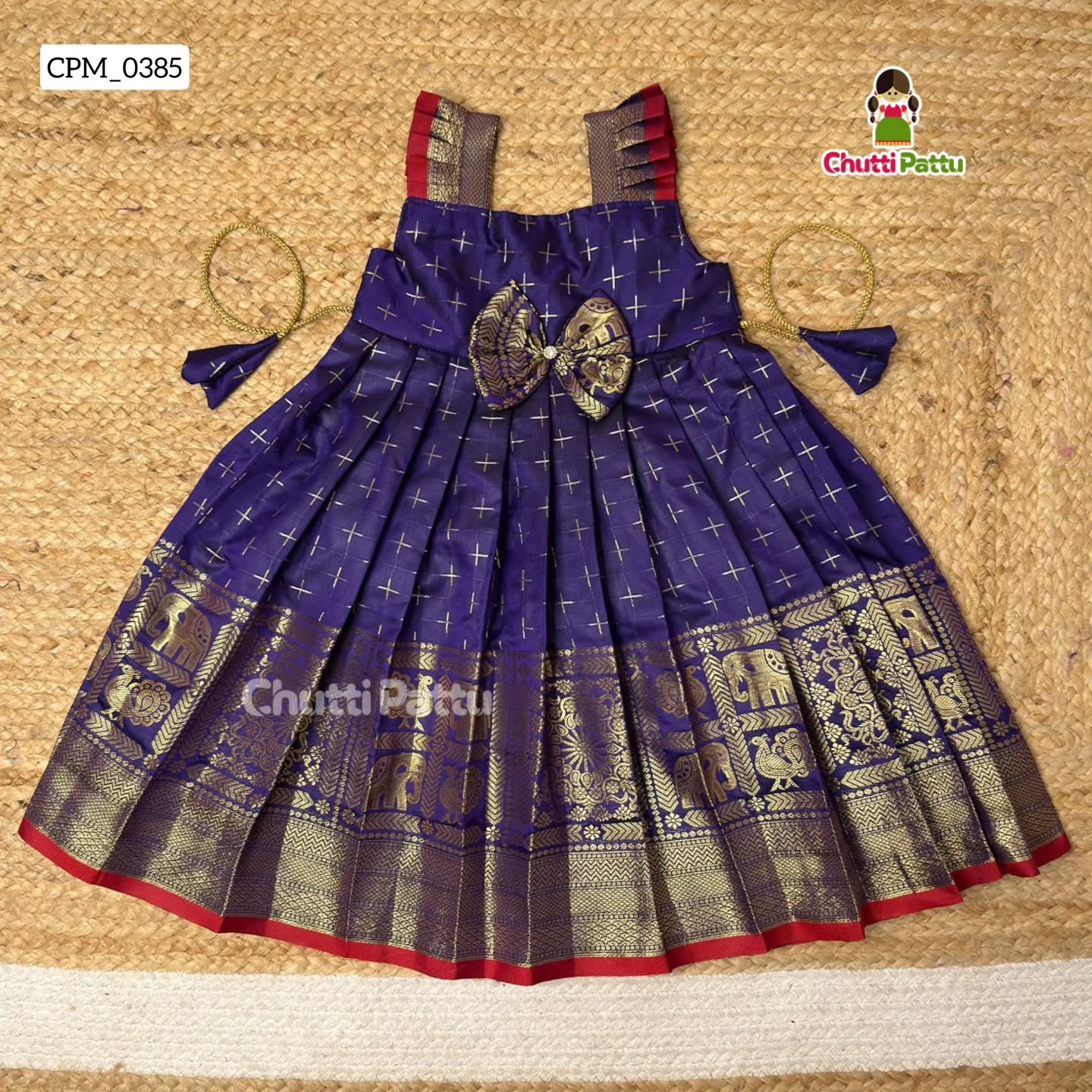 Royal Blue Semi Kanchi Silk Frock | CPM_0385