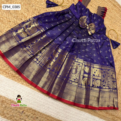 Royal Blue Semi Kanchi Silk Frock | CPM_0385