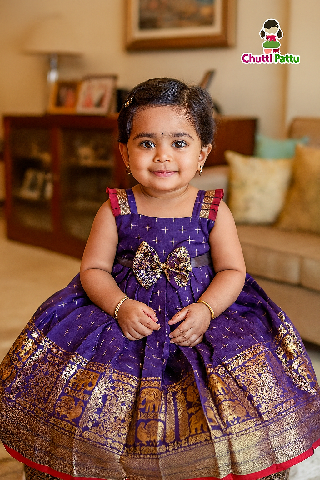 Royal Blue Semi Kanchi Silk Frock | CPM_0385