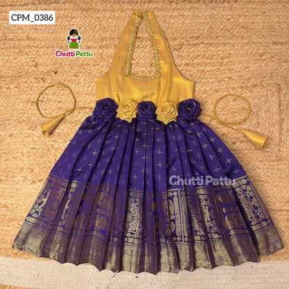Semi Kanchi Silk Blue Halter Neck Frock | CPM_0386