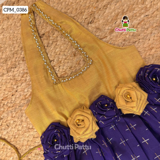 Semi Kanchi Silk Blue Halter Neck Frock | CPM_0386