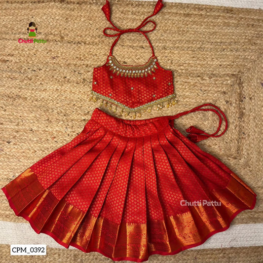 Senthaazhini – Red Kanchi Soft Silk Aari work Top and skirt | CPM_0392
