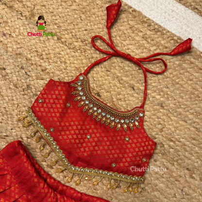 Senthaazhini – Red Kanchi Soft Silk Aari work Top and skirt | CPM_0392