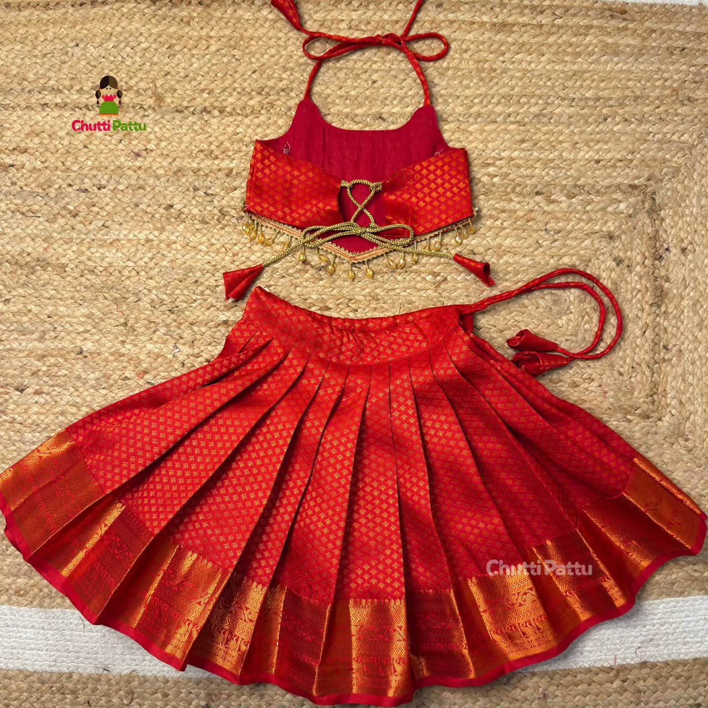 Senthaazhini – Red Kanchi Soft Silk Aari work Top and skirt | CPM_0392