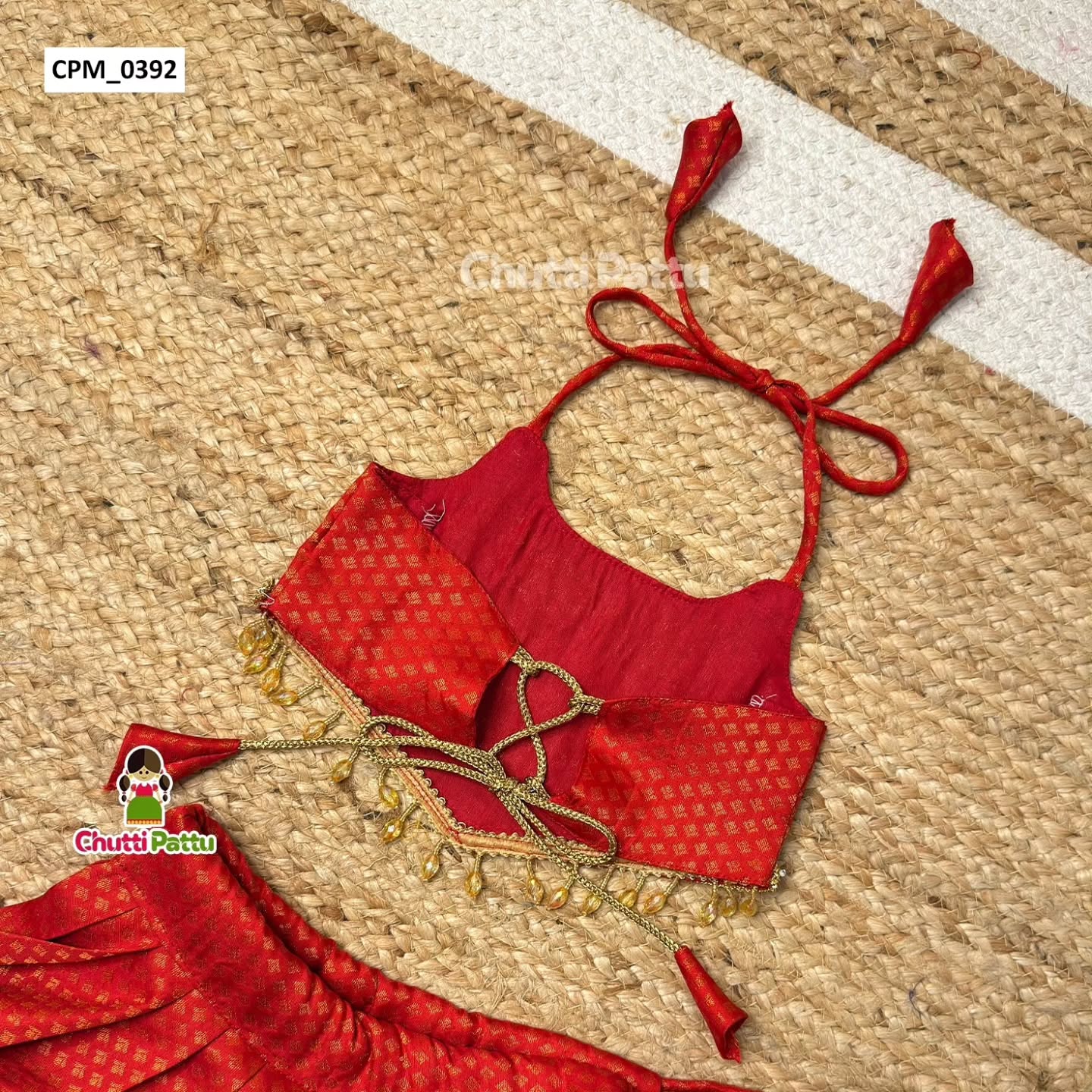 Senthaazhini – Red Kanchi Soft Silk Aari work Top and skirt | CPM_0392
