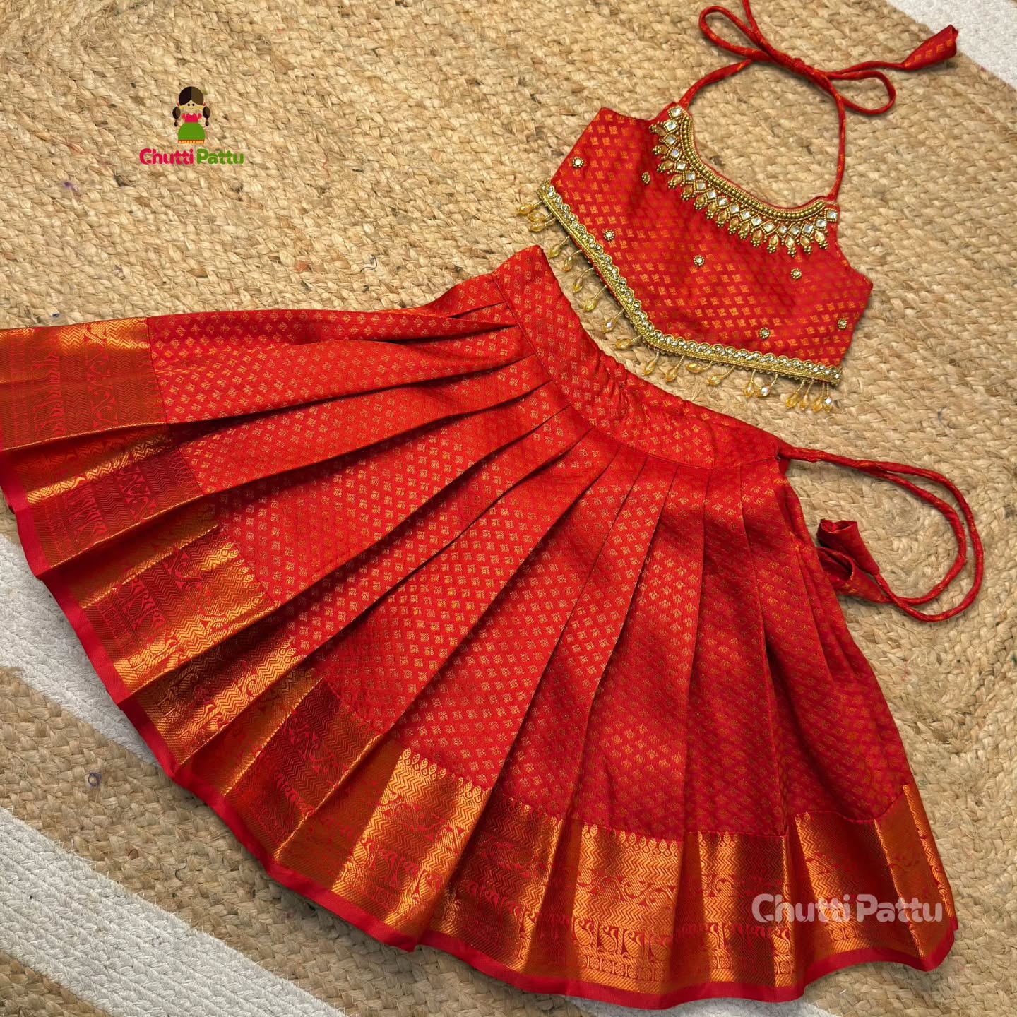 Senthaazhini – Red Kanchi Soft Silk Aari work Top and skirt | CPM_0392