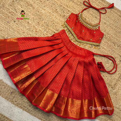 Senthaazhini – Red Kanchi Soft Silk Aari work Top and skirt | CPM_0392