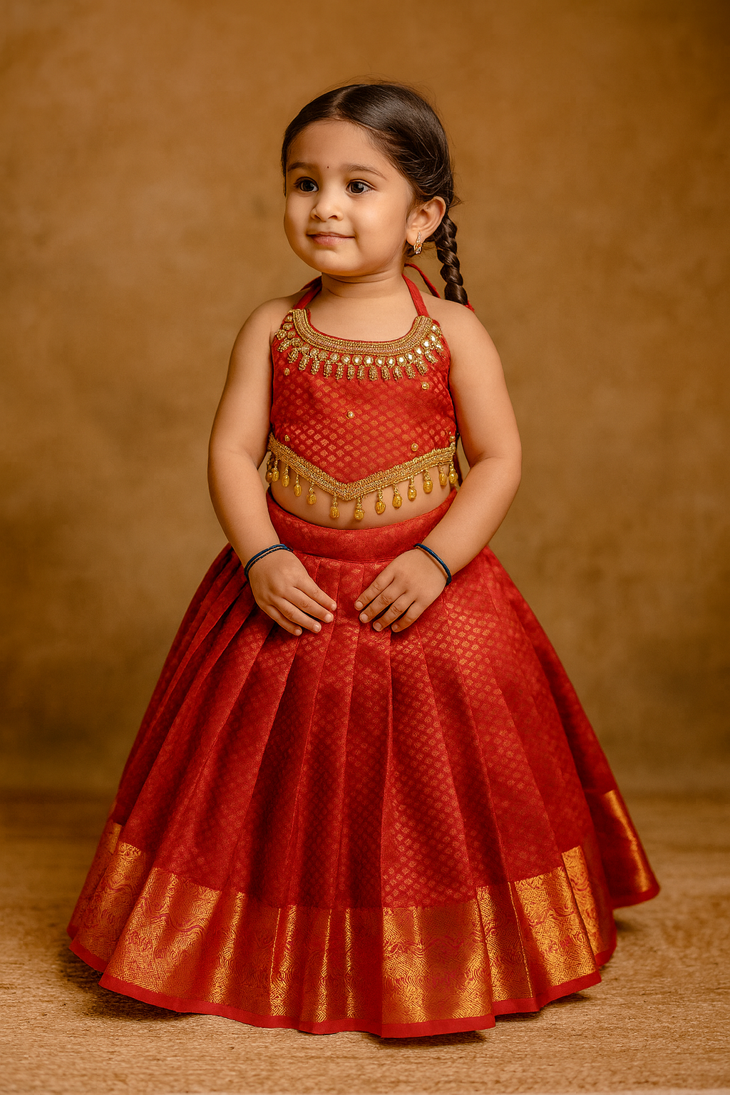 Senthaazhini – Red Kanchi Soft Silk Aari work Top and skirt | CPM_0392