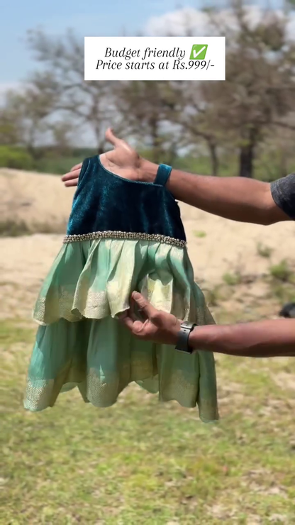 Peacock Green Double-Layer One-Shoulder Frock | CPM_0394