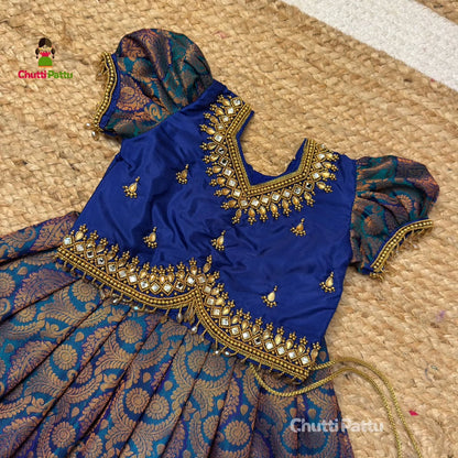 Peacock Blue Premium Aari Work Pattu Pavadai | CPM_0395