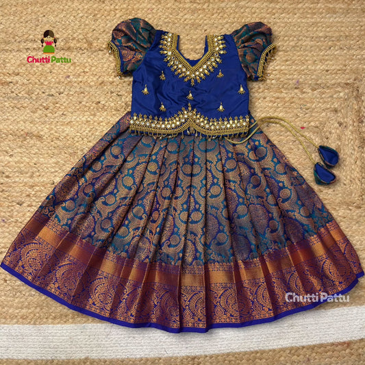 Peacock Blue Premium Aari Work Pattu Pavadai | CPM_0395