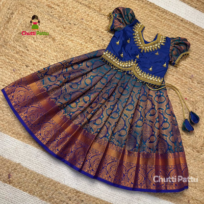 Peacock Blue Premium Aari Work Pattu Pavadai | CPM_0395