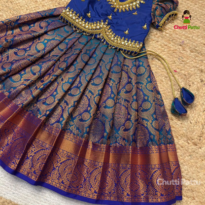 Peacock Blue Premium Aari Work Pattu Pavadai | CPM_0395