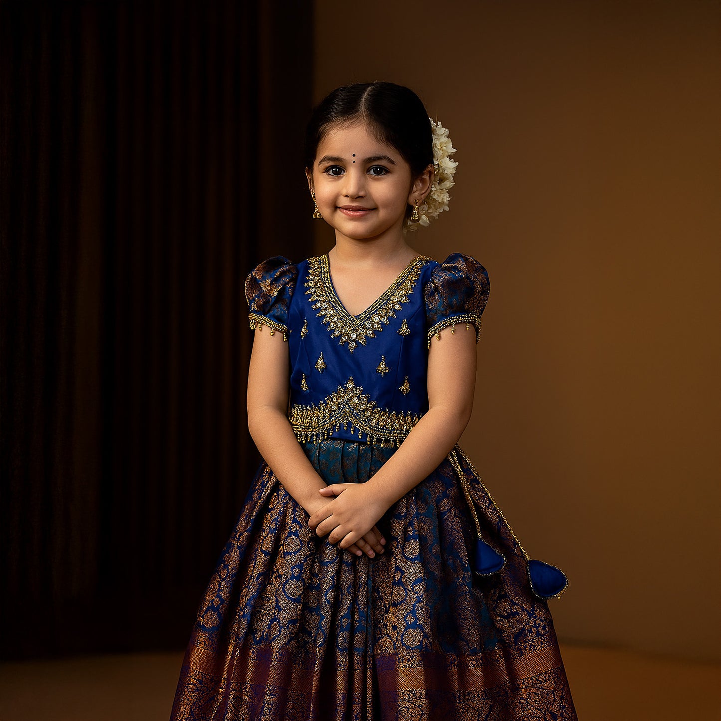 Peacock Blue Premium Aari Work Pattu Pavadai | CPM_0395