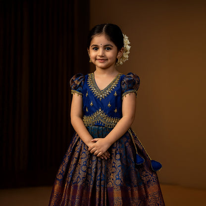 Peacock Blue Premium Aari Work Pattu Pavadai | CPM_0395