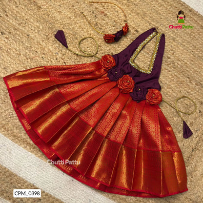 Purple & Chilly Red Halter Neck Frock | CPM_0398