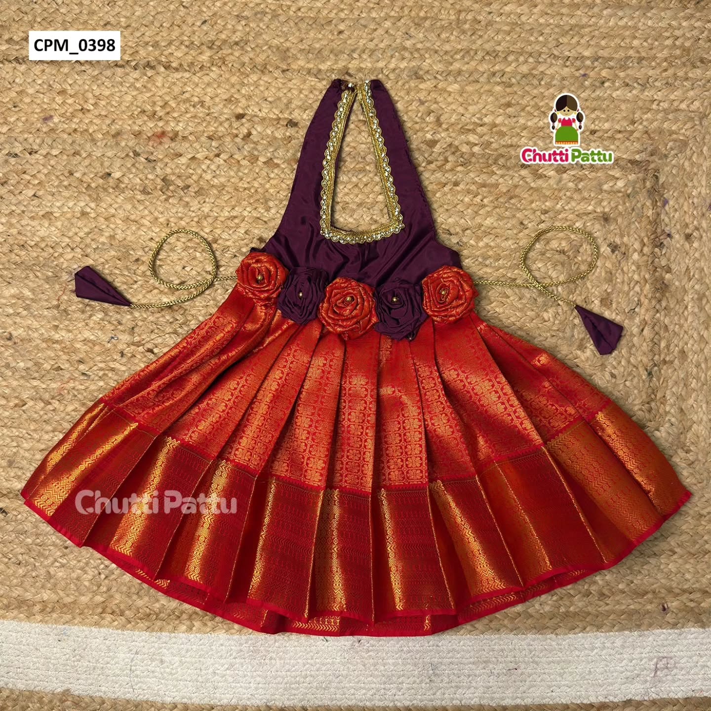 Purple & Chilly Red Halter Neck Frock | CPM_0398