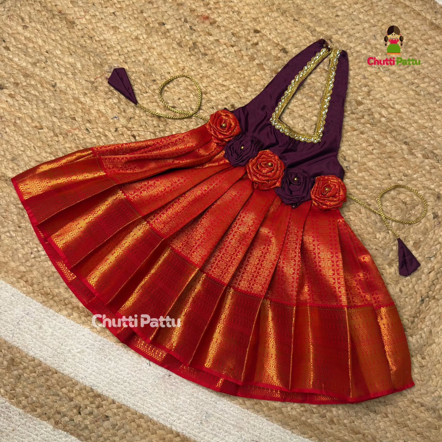 Purple & Chilly Red Halter Neck Frock | CPM_0398