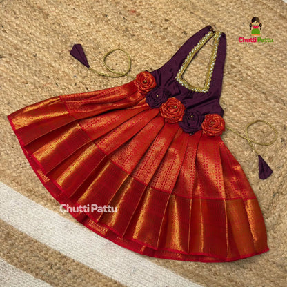 Purple & Chilly Red Halter Neck Frock | CPM_0398