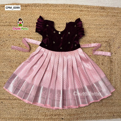 Wine & Blush Pink Kanchi Soft Silk Frock | CPM_0399