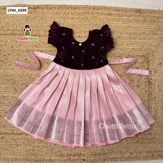 Wine & Blush Pink Kanchi Soft Silk Frock | CPM_0399