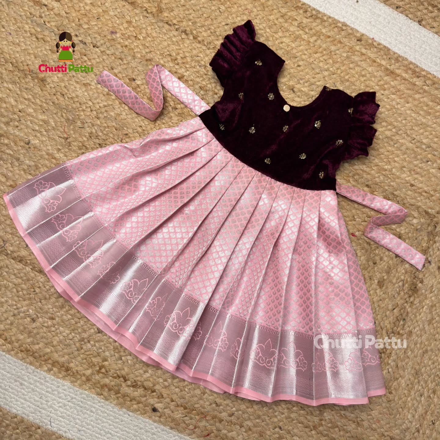 Wine & Blush Pink Kanchi Soft Silk Frock | CPM_0399