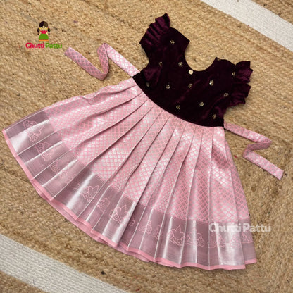 Wine & Blush Pink Kanchi Soft Silk Frock | CPM_0399