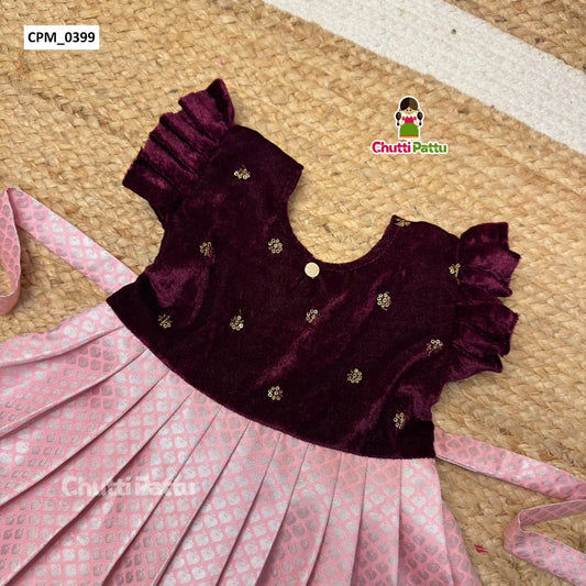 Wine & Blush Pink Kanchi Soft Silk Frock | CPM_0399