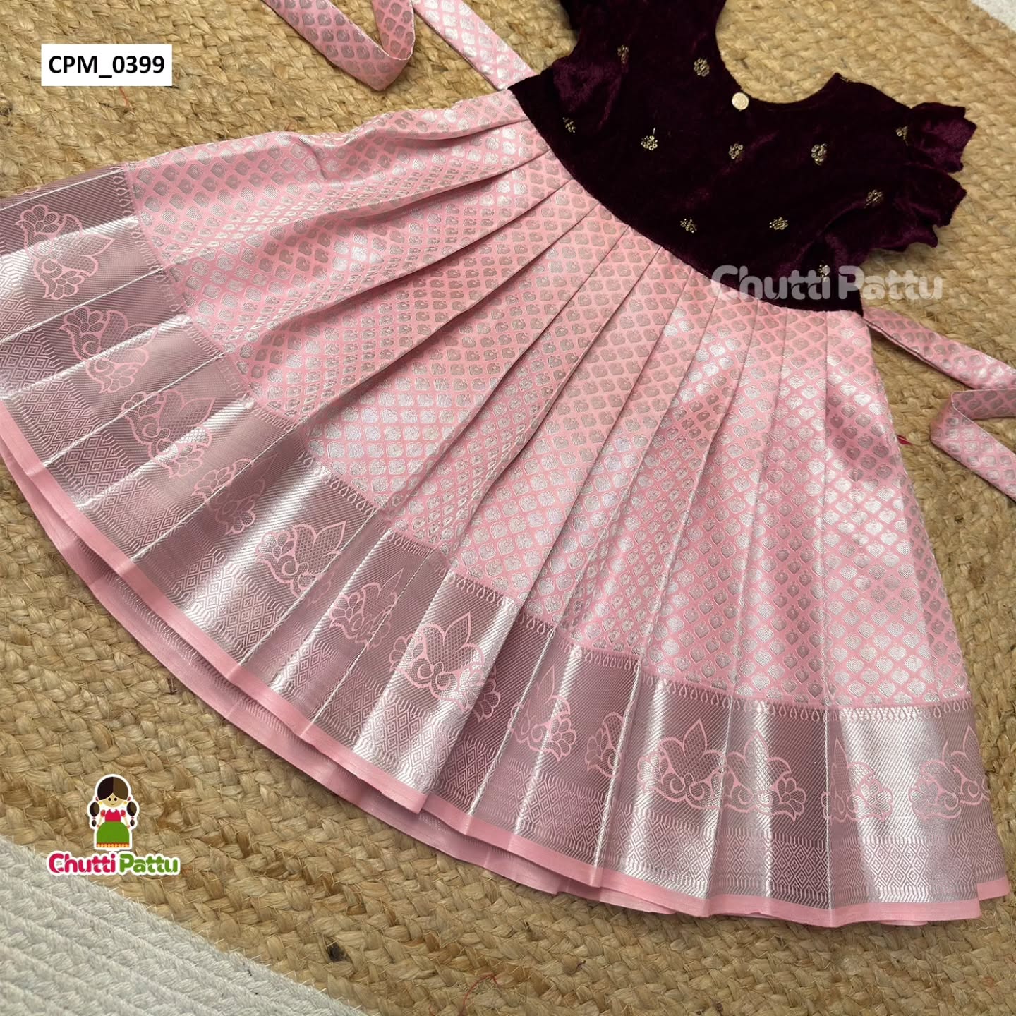 Wine & Blush Pink Kanchi Soft Silk Frock | CPM_0399